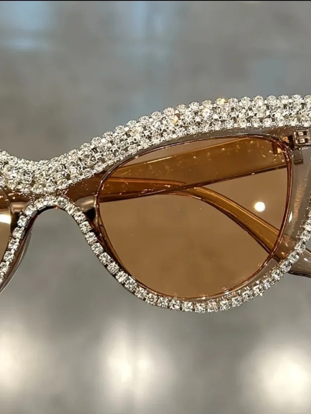 Retro Fashion Champagne Rhinestone Cats Eye  Glasses